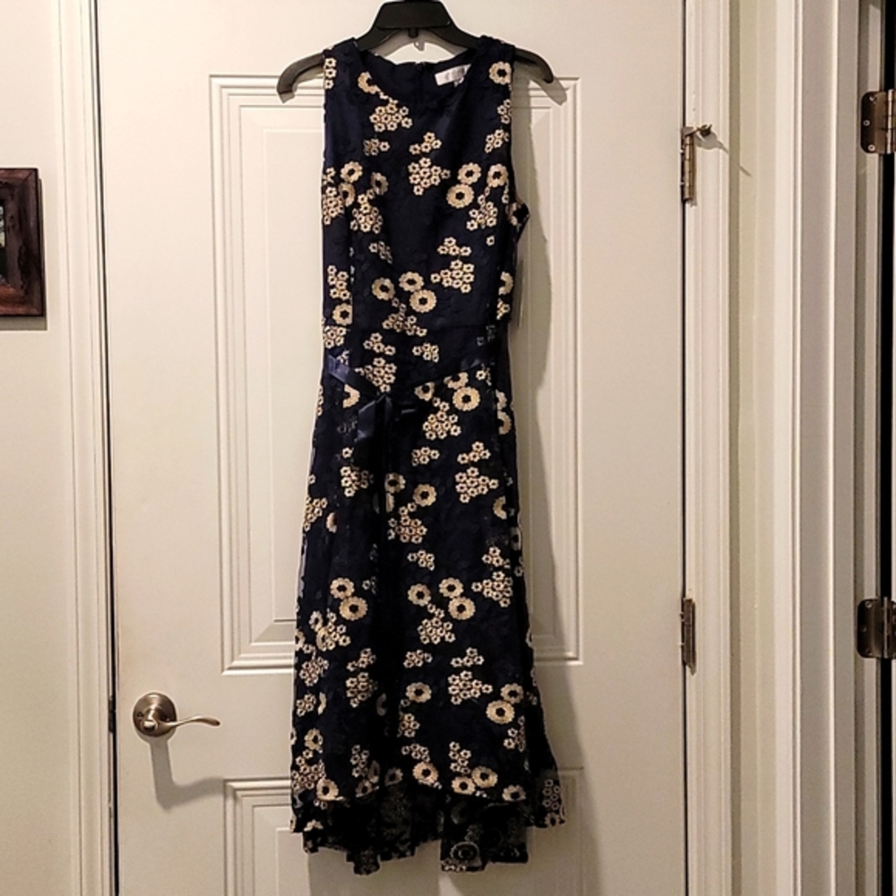 Tahari ASL women's sleeveless tea length embroidered dress NWT size 16